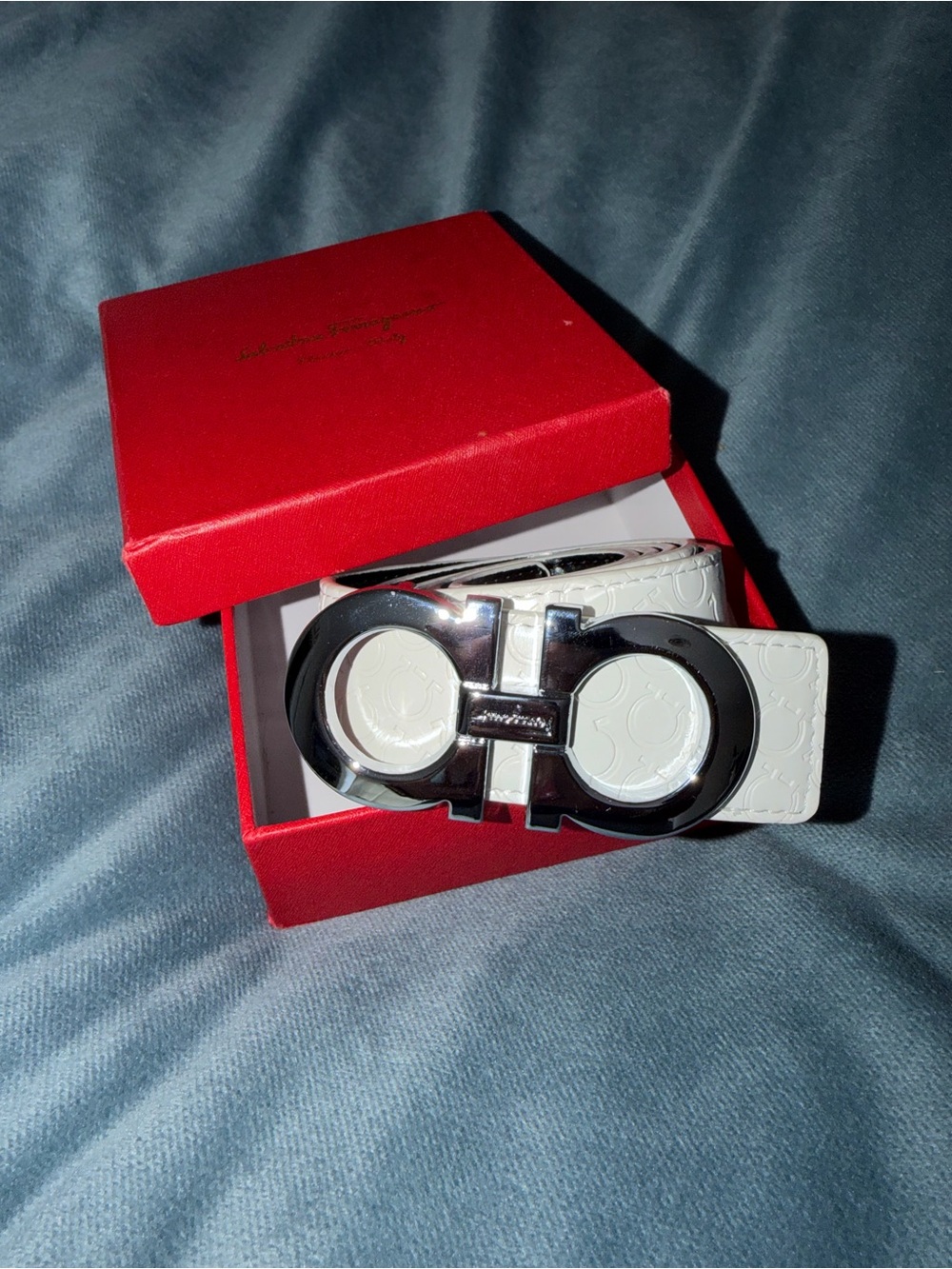 Salvatore Ferragamo White Gancini Leather Belt